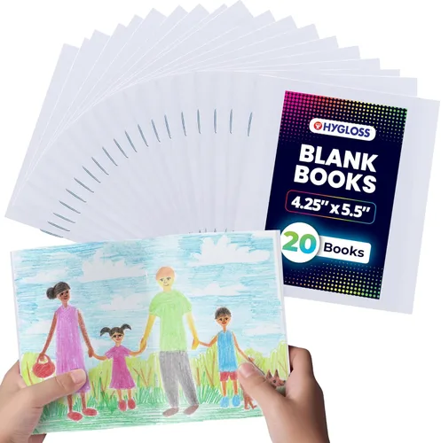 Hygloss Libros en blanco – Paquete de 20 – 4.25 x 5.5 pulgadas A6 libros blancos en blanco para que los niños escriban historias, garabatos, artes y