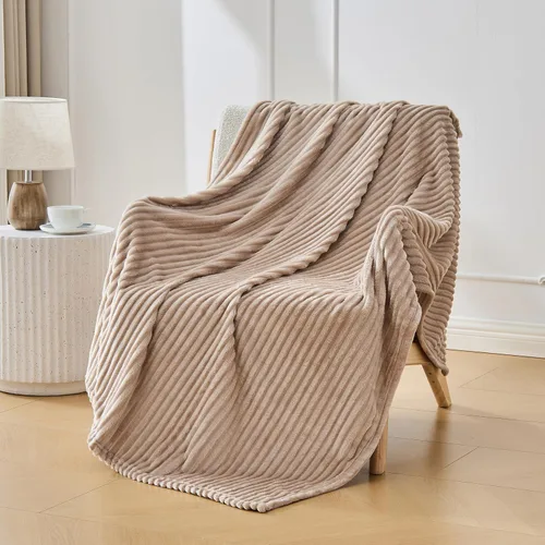 Miniatura 18 de Bnuitland - Manta de franela marrón con funda de almacenamiento, 300 GSM, manta de sofá súper suave con patrón de rayas de forro polar para bebés