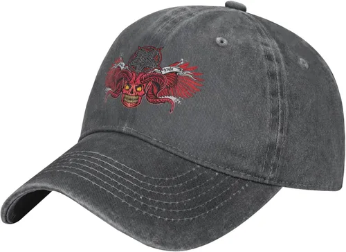 Cowboy Hat Trendy Hats for Man and Women Djustable Four Season Outdoor Baseball Cap of Hell Skull with Angel Deep Heather