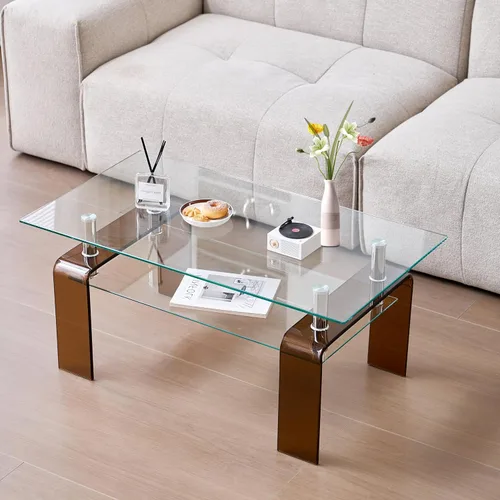 Miniatura 18 de Mesa de centro rectangular de vidrio para sala de estar, con mesa de vidrio templado y capa de MDF, para sala de estar y oficina