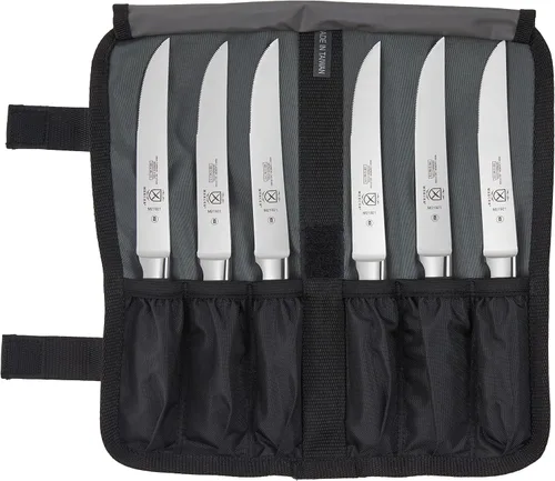 Mercer Culinary Genesis Juego de 7 cuchillos de bistec forjados, acero/negro