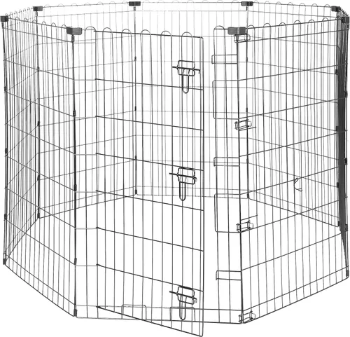 Amazon Basics - Corralito plegable de metal octagonal para perros, para interior/exterior, puerta única, grande (8 paneles, 24 x 42), fácil de