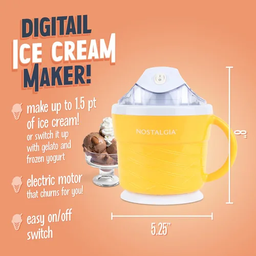 Miniatura 2 de Nostalgia Máquina Eléctrica para Hacer Helado - Máquina de Helado Suave al Estilo Antiguo Prepara Yogur Congelado o Gelato en Minutos - Divertido