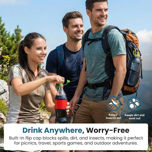 Miniatura 4 de Jokari Sorba y sella pajitas de soda para bebidas embotelladas, paquete de 4 popotes a prueba de derrames con sello flexible y tapa abatible, se