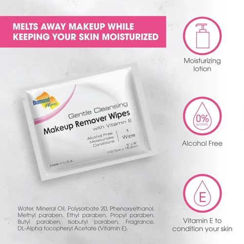 Miniatura 3 de Diamond Wipes Toallitas limpiadoras faciales e impermeables, caja de 50 toallitas, toallitas sin alcohol con vitamina E