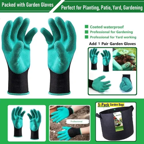 Miniatura 7 de Paquete de 5 bolsas gruesas de 1 galón para vivero, bolsas de cultivo de plantas (7 x 6 pulgadas), macetas de tela para macetas, bolsa de jardín