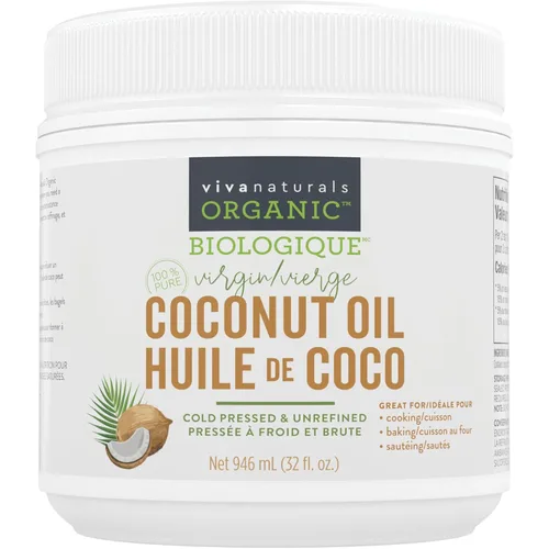 Viva Naturals Aceite de coco orgánico, 32 onzas líquidas, sin refinar, aceite de coco virgen extra prensado en frío, orgánico y sin OMG, aceite de