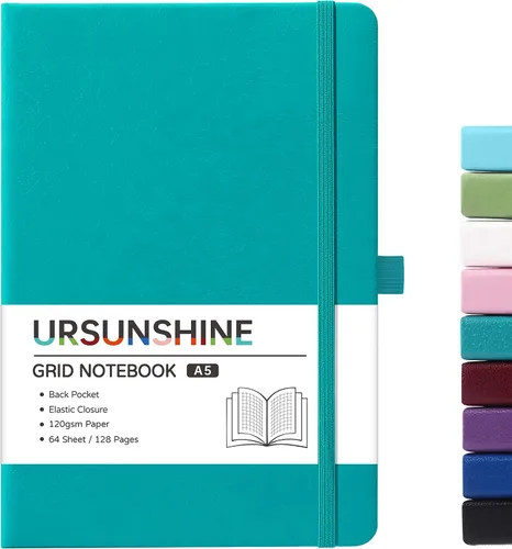 Miniatura 24 de Cuaderno punteado, diario, 5.3 x 8.26 pulgadas, tapa dura, prémium, papel grueso, doble espiral, bandas, cuero negro sintético, lazo para bolígrafo
