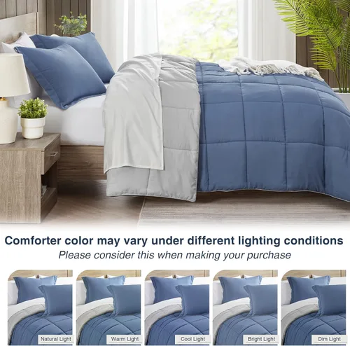 Miniatura 6 de satisomnia Juego de Edredón California King, Ropa de Cama Azul Edredones Tamaño Cal King, 3 Piezas Edredón de Cama Alternativo de Plumón Ligero Azul