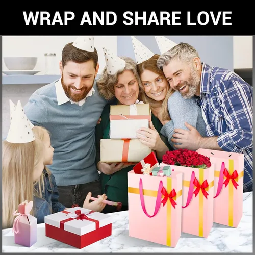 Miniatura 6 de EUSOAR Bolsas pequeñas de color rosa para regalo, paquete de 12 bolsas de compras de 5.9 x 2.3 x 7.8 pulgadas con asas a granel, bolsas de regalo