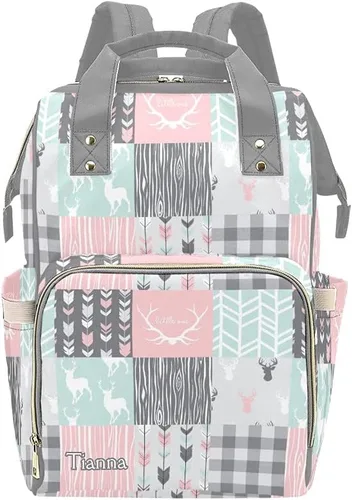 Miniatura 25 de XOZOTY Antler Man Woodland - Bolsas de pañales de camuflaje con nombre impermeable para mamá, mochila de lactancia, bolsas de bebé, regalos
