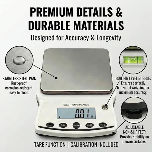 Miniatura 5 de RESHY Báscula de laboratorio de 176.37 oz x 0.00 oz, balanza analítica digital de alta precisión con pesas de calibración, escala de gramo