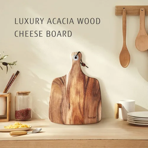 Miniatura 4 de hecef Juego de 3 tablas de queso, un plato de queso de madera de acacia, un cuchillo, un tenedor, plato de charcutería, juego de pizarra para servir