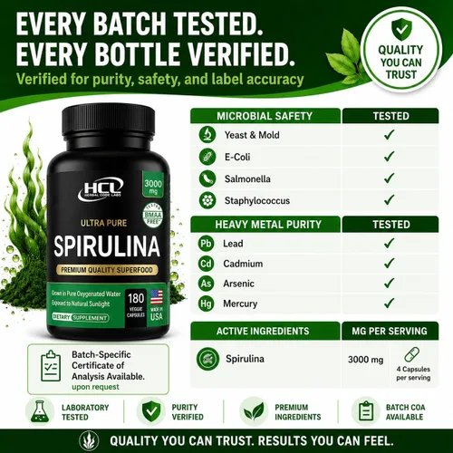 Miniatura 9 de Cápsulas de espirulina en polvo de 3000 mg – Algas azules verdes no irradiadas más puras – La mejor proteína vegana cruda – Superalimento verde
