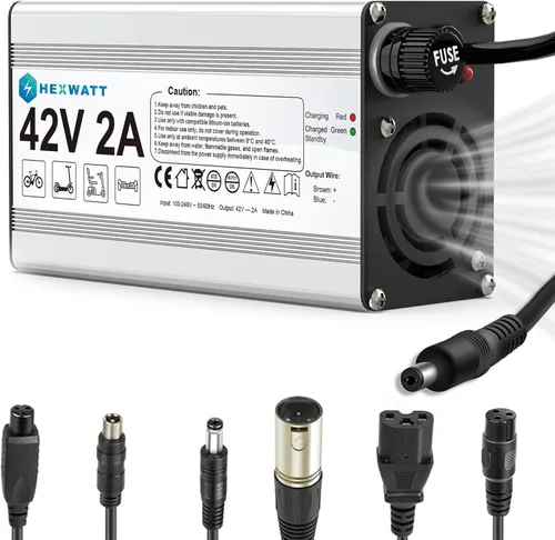 Cargador de 42 V 2 A para batería de iones de litio de 36 V, scooter eléctrico, Hoverboard ebike cargador de batería de bicicleta eléctrica de