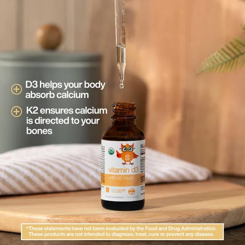 Miniatura 7 de Vitamina líquida orgánica D3 con K2 por la Dra. Ana Maria Temple Apoya huesos fuertes y salud inmunológica Certificado orgánico USDA Base