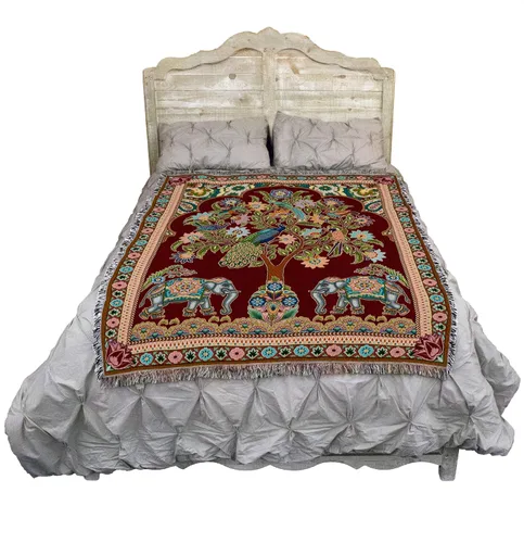 Miniatura 2 de Pure Country Weavers Manta de elefantes asiáticos, diseño de árbol de la vida, tejida de algodón, fabricada en los Estados Unidos (72 x 54 pulgadas)