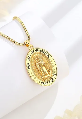 Miniatura 124 de EUDORA Collar de plata de ley 925, San Cristóbal y San Benito, San Miguel, Virgen María, San Judas Tadeo, Cruz de Buen Pastor y Arcángel, Medalla