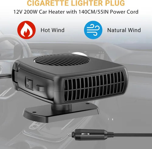 Miniatura 4 de Calentador de automóvil, descongelador de parabrisas portátil de 12 V 200 W, 2 en 1 con modos de calefacción y refrigeración, calentadores