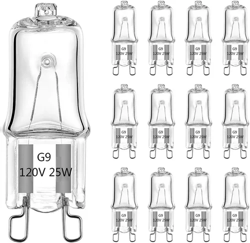 TAIYALOO Bombillas halógenas G9 de 25 W 120 V T4 JCD tipo bi-pin (paquete de 12) bombilla de xenón pequeña para candelabros, colgantes, luces de