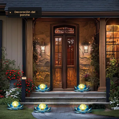 Miniatura 8 de GIGALUMI Luz solar para decoración de jardín al aire libre, luz de flor de loto, globo agrietado, farol de cristal, decoración de mesa al aire