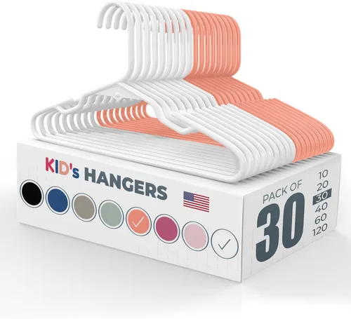 Miniatura 49 de Perchas de plástico para niños de 12 pulgadas, paquete de 10 unidades, fabricadas en los Estados Unidos, capacidad de 5 libras, perchas para ropa