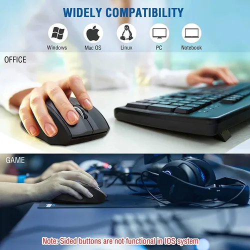 Miniatura 5 de E-YOOSO Ratón inalámbrico para portátil, ratón óptico portátil para computadora, 6 botones, 2.4GHz inalámbrico con receptor USB, 4800 DPI de 5 Gris