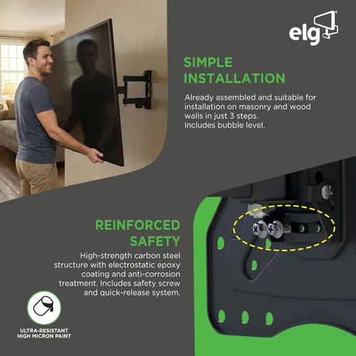 Miniatura 3 de ELG Soporte de pared articulado de movimiento completo para TV con giro, inclinación y extensión para televisores de 26-65" de hasta 66.1 libras