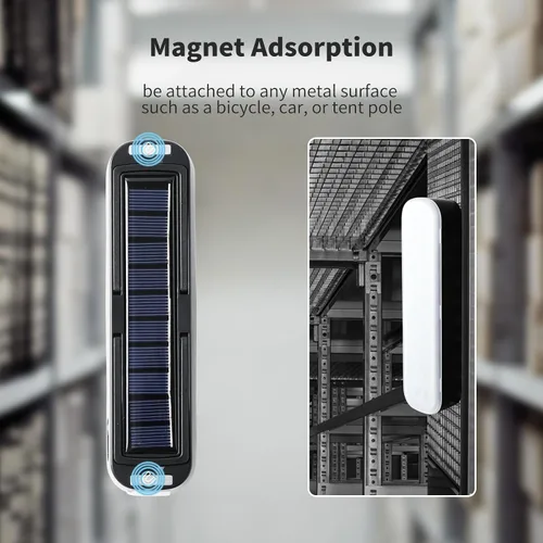 Miniatura 6 de Linterna solar recargable para campamento, 2000 lúmenes, 4 modos de luz, carga solar y USB (negro)