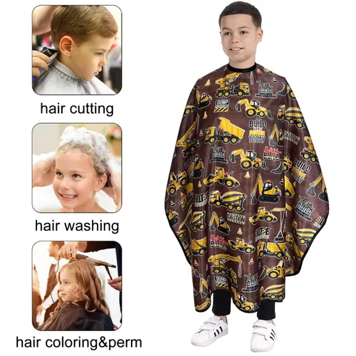 Miniatura 5 de Pelocapa Capas de corte de cabello para niños, impermeables, capas de champú para niños y niñas, 39 x 51 pulgadas (vehículo de construcción)