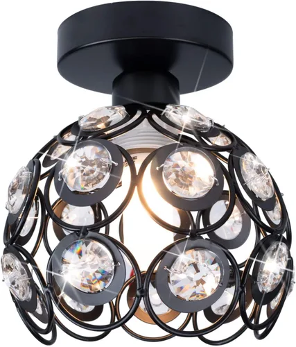 TISLYCO Lámpara de araña moderna de cristal para pasillo, mini lámpara de techo semiempotrada, mini lámpara de araña de metal negro antiguo, lámpara