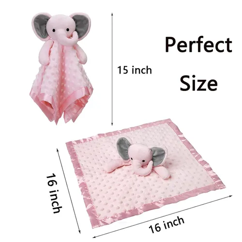 Miniatura 5 de Pro Goleem Manta de bebé con elefante rosa, manta de seguridad para niña recién nacida Juego de manta y adorable elefante rosa