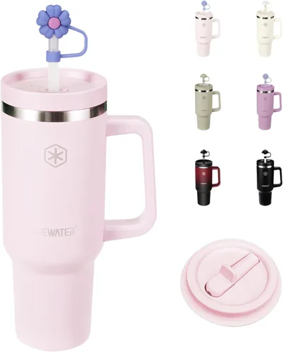 Miniatura 7 de ICEWATER Vaso de 40 onzas con 2 tapas (tapa y popote estándar), vaso aislado 100% a prueba de fugas con asa, apto para portavasos, botella de agua