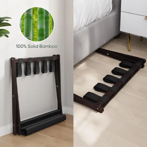 Miniatura 5 de Smart FENDEE Portaequipajes, portaequipajes plegable para habitación de invitados, soporte de maleta de bambú marrón con capacidad para hasta 131