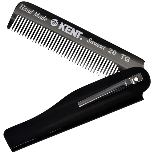 Kent 20T - Peine de bolsillo plegable hecho a mano de grafito negro para hombres, peine de dientes finos para el cuidado diario del cabello, barba o