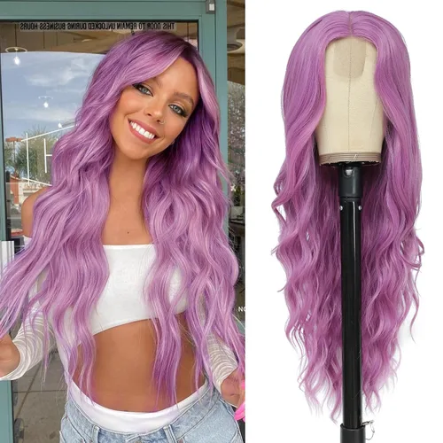 Miniatura 35 de NAYOO Pelucas marrones con flequillo para mujer, pelucas de cabello largo y ondulado, resistentes al calor, pelucas de fibra sintética para uso