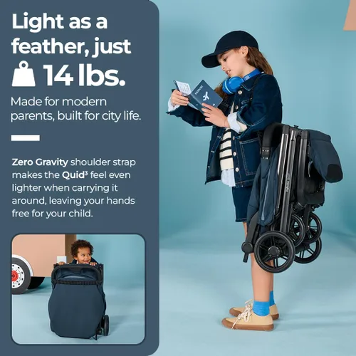 Miniatura 3 de Inglesina Quid³ Cochecito, Azul Astral - Cochecito de viaje compacto reclinable para bebé y niño pequeño de 0-25 kg, pliegue con una mano