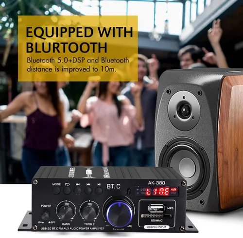 Miniatura 5 de AK-380 Bluetooth 5.0 Amplificador de audio para el hogar, máximo 400W+400W 2.0CH HiFi Stereo con fuente de alimentación de 12 V 5 A, receptor