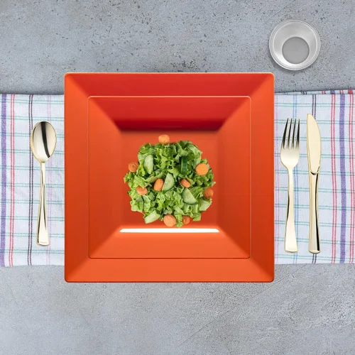 Miniatura 7 de Smarty Had A Party Elegante juego de vajilla de plástico desechable, platos de plástico resistentes (naranja, juego de platos combinados