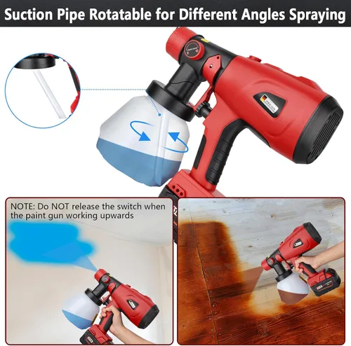 Miniatura 5 de Pulverizador de pintura inalámbrico compatible con batería Milwaukee M18 de 18 V, capacidad de 33.8 fl oz, pistola de pintura en aerosol HVLP, 3