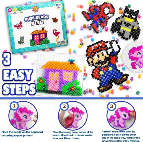 Miniatura 4 de FUNZBO Kit de 5200 cuentas que se funden de 5mm con mini plancha - 24 colores 111 patrones, artes y manualidades navideñas para niñas y niños
