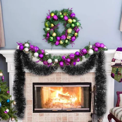 Miniatura 6 de Guirnalda de oropel negro de 150 pies – Guirnalda de oropel de vacaciones para Navidad, Halloween, Año Nuevo, fiestas de cumpleaños y decoración