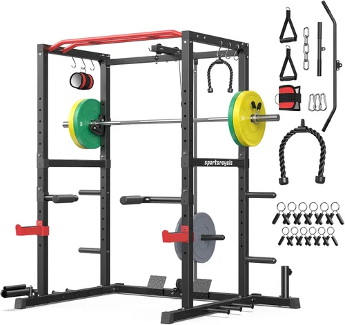Miniatura 20 de Sportsroyals Jaula de Potencia, Rack de Potencia Multifuncional de 1600 libras con Sistema de Cruce de Cable Ajustable y Más Accesorios de Azul