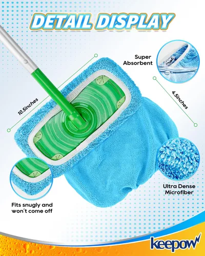 Miniatura 3 de KEEPOW Paños de barrido en seco reutilizables de microfibra compatibles con trapeador Swiffer, almohadillas lavables a máquina para trapeador
