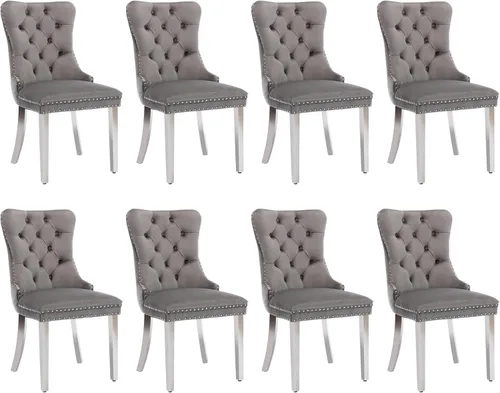 Miniatura 100 de SoarFlash Juego de 2 sillas de comedor de tela de lino, sillas de comedor tapizadas con ribete de cabeza de clavo y patas de madera de color claro
