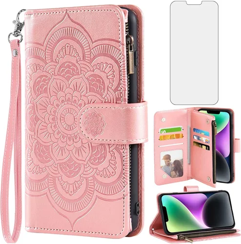 Miniatura 10 de Asuwish Funda de teléfono para iPhone 14 de 6.1 pulgadas con protector de pantalla de vidrio templado y soporte de tarjeta de crédito con tapa