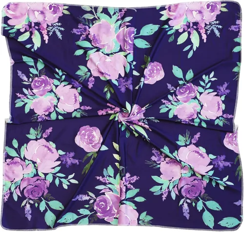 Miniatura 3 de Manta de envolver para recién nacido con juego de gorro, manta elástica suave para bebés niños y niñas de 0 a 3 meses (flor morada)