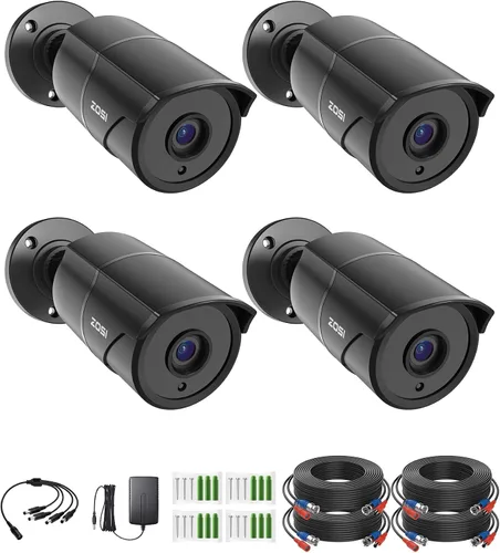 ZOSI Paquete de 4 cámaras de seguridad para el hogar de 1080p con grabación de audio, micrófono integrado, 2MP 1920TVL HD-TVI Cámaras CCTV para