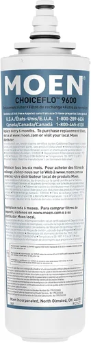 Moen 9601 ChoiceFlo Filtro de agua de repuesto compatible con grifos de cocina filtrados Moen Sip