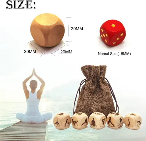 Miniatura 3 de Juego de 5 dados de madera para yoga, grabado con láser, diseño de silueta de yoga, regalo para mujeres yoguis